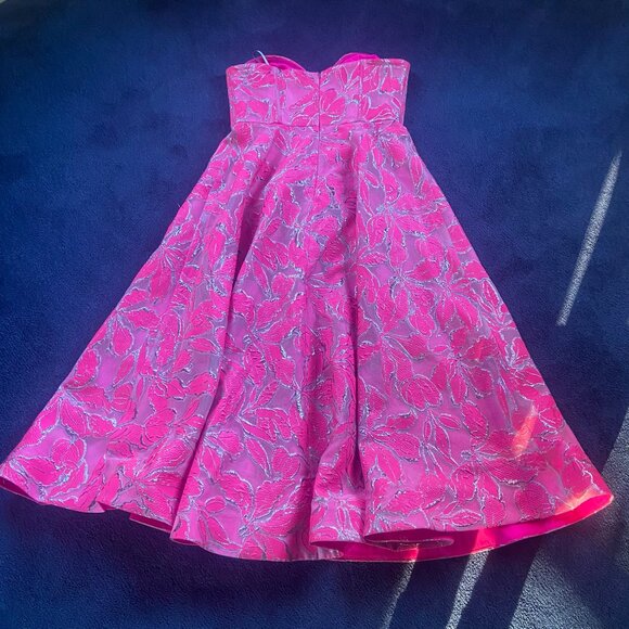 Like NEW ML Monique Lhuillier Amelia Strapless Floral Jacquard Gown Sz 12 - Picture 9 of 9